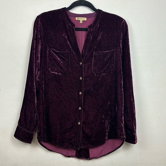 Democracy Velvet Button Down, Box Pleat and Split Back Shirt, Deep Plum Sz XS - Picture 3 of 12